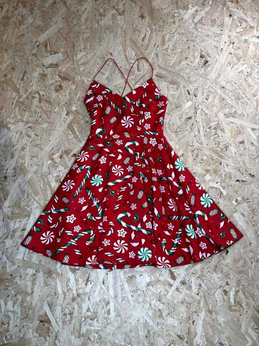 Urban Heritage Christmas Dress Womens Small Red Candy Cane Holiday Skater Mini